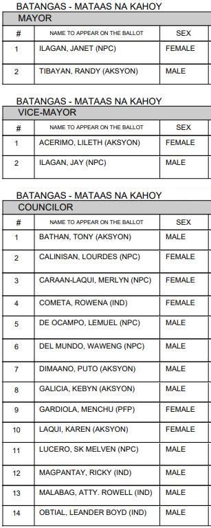 2022 ELECTION RESULTS: Mataasnakahoy, Batangas .